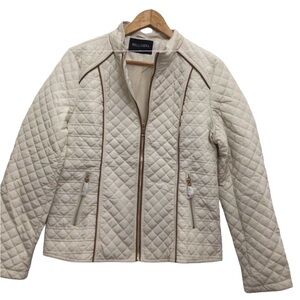 𝅺Bellivera quilted fitted jacket zip-up cream gold zippers ecru white Large